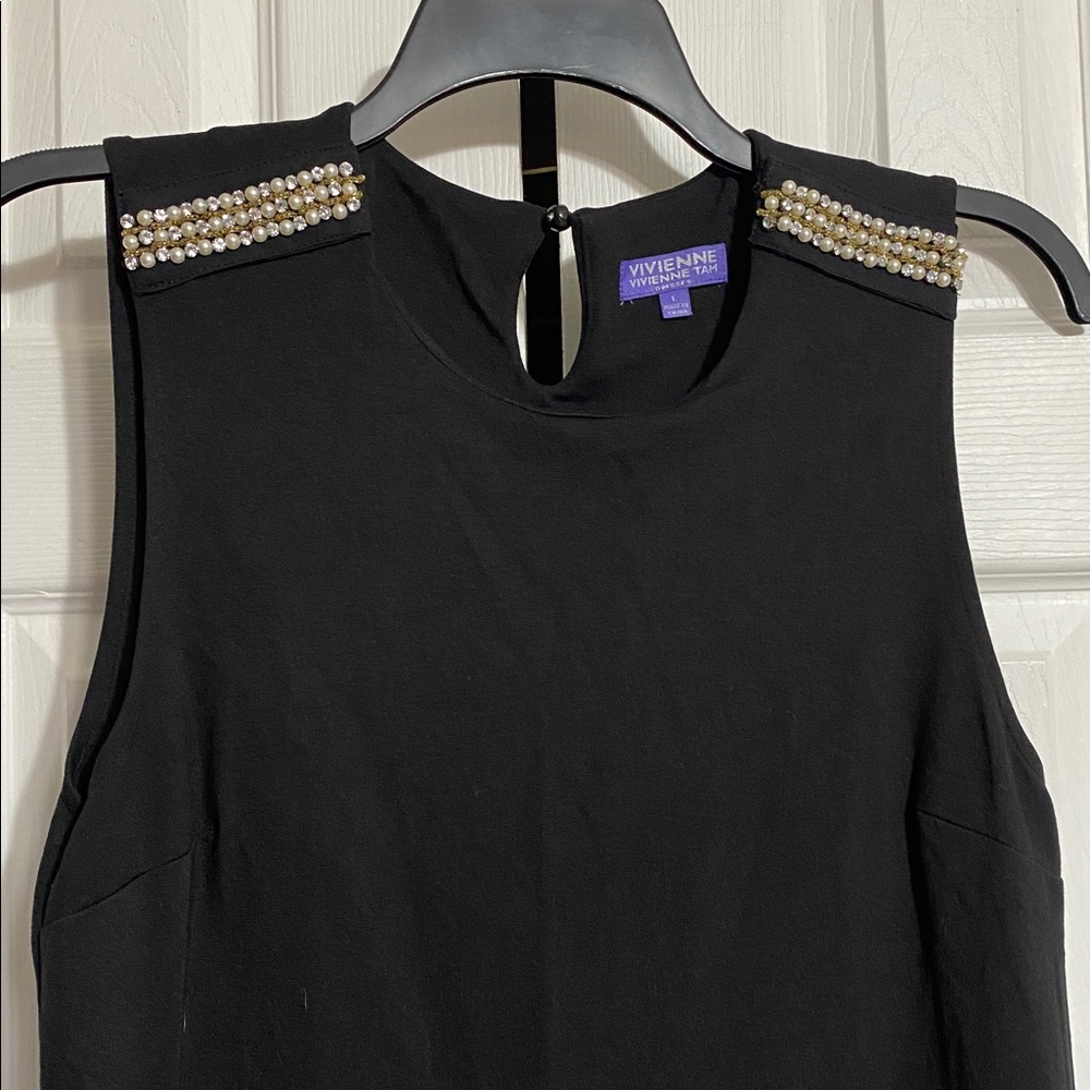 Vivienne Tam dresses black sleeveless Pearl rhinestone little black dress LARGE - Picture 2 of 12